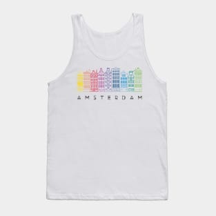 Facades of old canal houses from Amsterdam City rainbow color illustration Tank Top